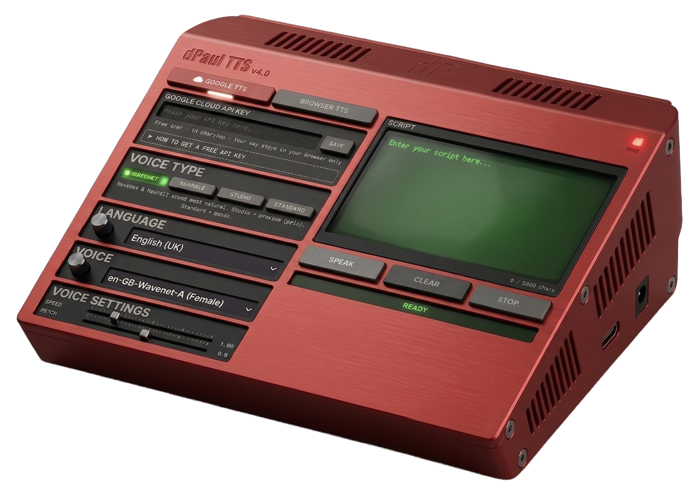 dPaul TTS — 3D rendered hardware mockup