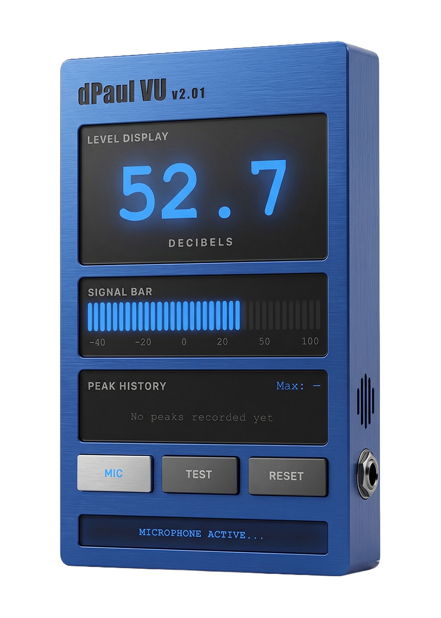 dPaul VU Meter — 3D rendered hardware mockup